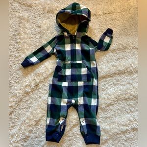 Baby Fleece Green and blue Plaid Winter Onesie Bodysuit - 9 months
